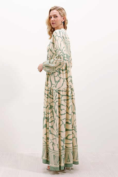 Gemustertes V-Ausschnitt Maxikleid - Image 4