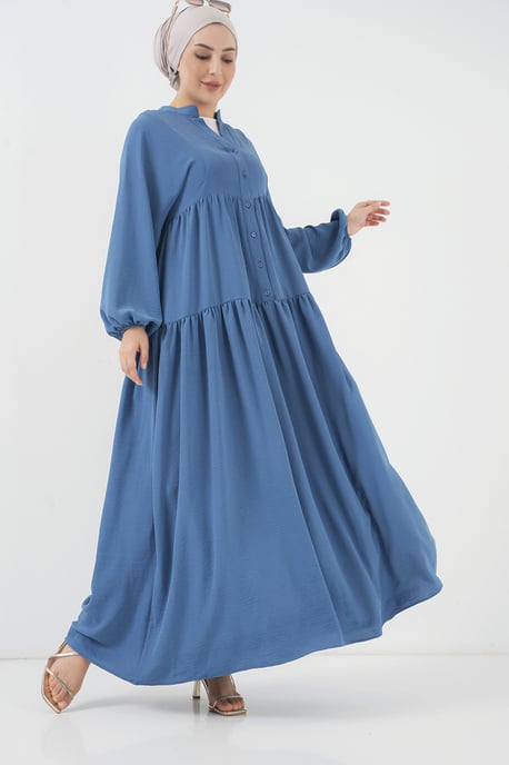 V-Ausschnitt Knopfverschluss Lässiges Maxi-Kleid - Image 2