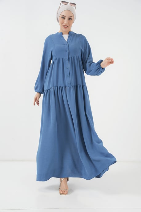 V-Ausschnitt Knopfverschluss Lässiges Maxi-Kleid - Image 3