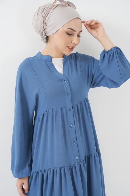 V-Ausschnitt Knopfverschluss Lässiges Maxi-Kleid - Image 4