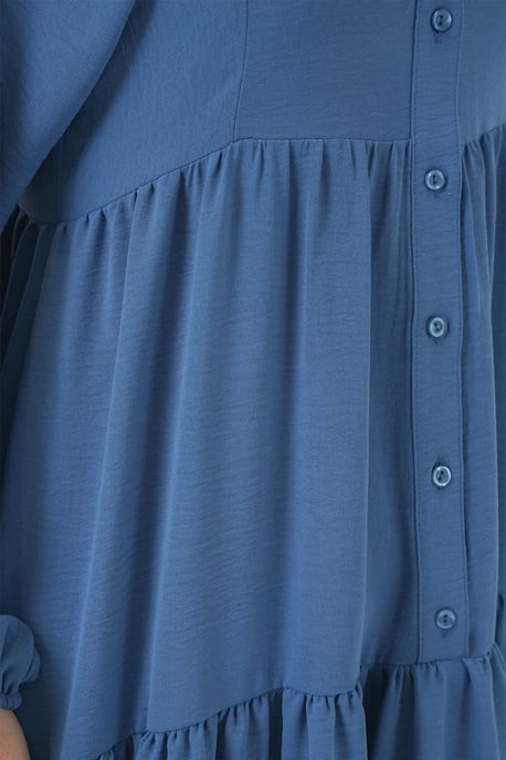 V-Ausschnitt Knopfverschluss Lässiges Maxi-Kleid - Image 5