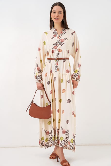 Gemustertes V-Ausschnitt Maxikleid - Image 2