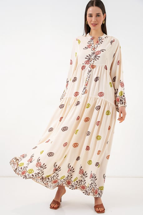 Gemustertes V-Ausschnitt Maxikleid - Image 3
