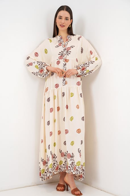 Gemustertes V-Ausschnitt Maxikleid - Image 4