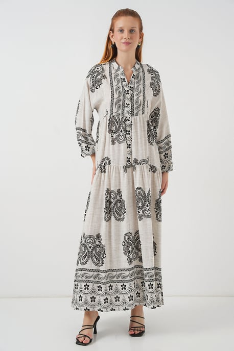 Mustered V-Ausschnitt Maxikleid - Image 1