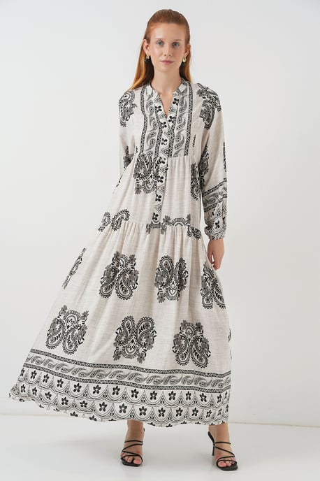 Mustered V-Ausschnitt Maxikleid - Image 3