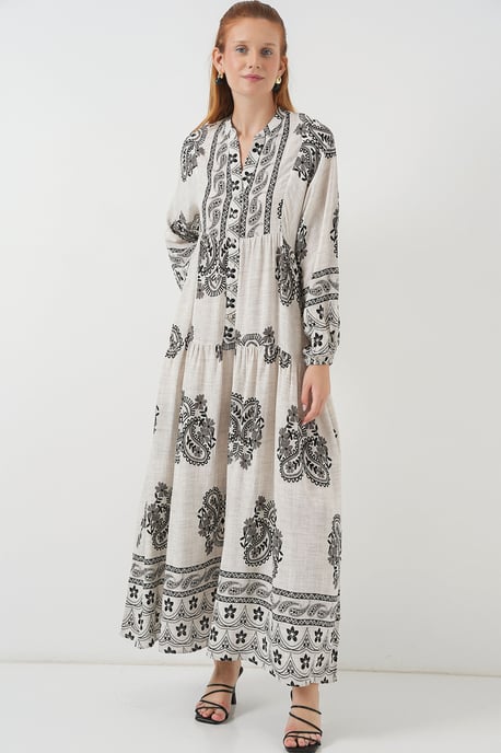 Mustered V-Ausschnitt Maxikleid - Image 4