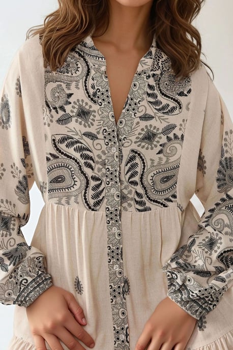 Bedrucktes V-Ausschnitt Maxikleid mit Knopfdetails - Image 2