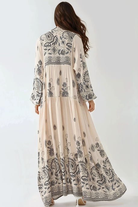 Bedrucktes V-Ausschnitt Maxikleid mit Knopfdetails - Image 3