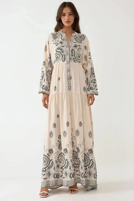Bedrucktes V-Ausschnitt Maxikleid mit Knopfdetails - Image 4