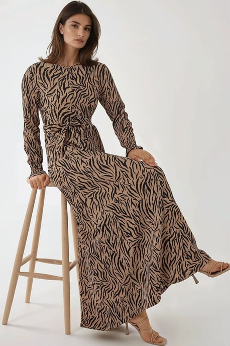 Bedrucktes Maxikleid mit Rundhalsausschnitt und Gürtel - Image 2