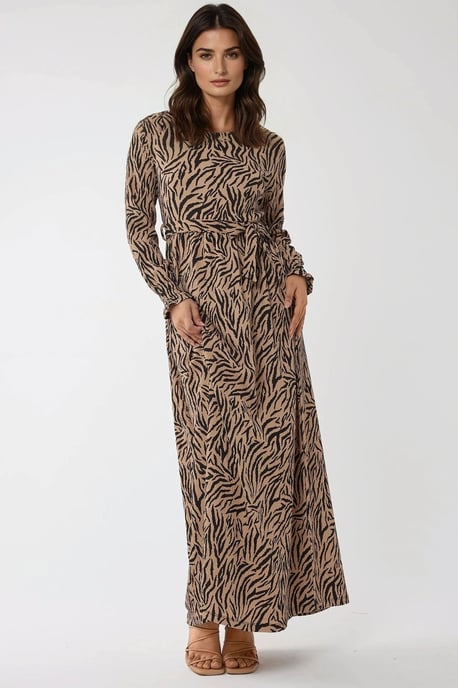 Bedrucktes Maxikleid mit Rundhalsausschnitt und Gürtel - Image 3