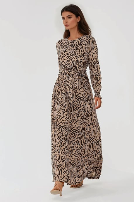 Bedrucktes Maxikleid mit Rundhalsausschnitt und Gürtel - Image 4
