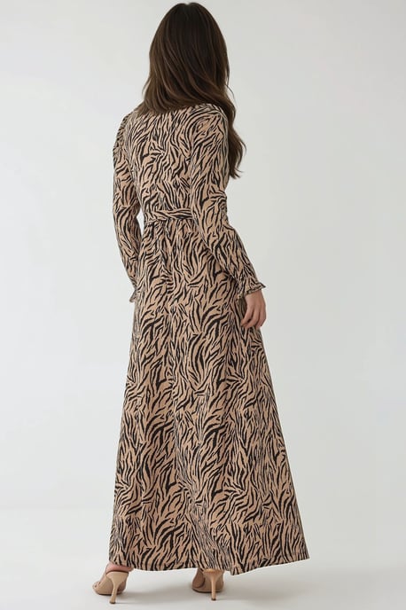 Bedrucktes Maxikleid mit Rundhalsausschnitt und Gürtel - Image 5