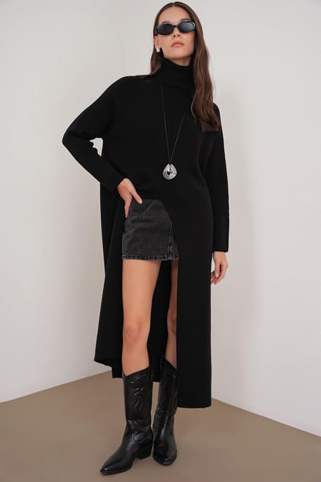 Rollkragen-Strick-Maxikleid mit Schlitz - Image 3