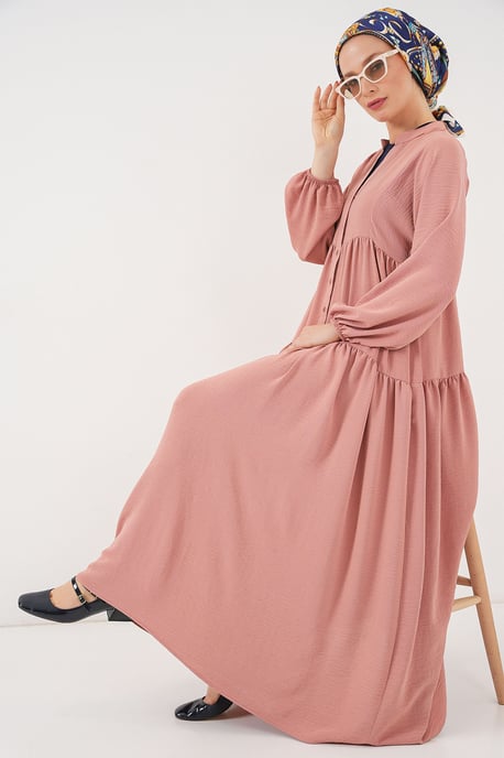V-Ausschnitt mit Knopfverschluss, lockeres Maxi-Kleid - Image 2