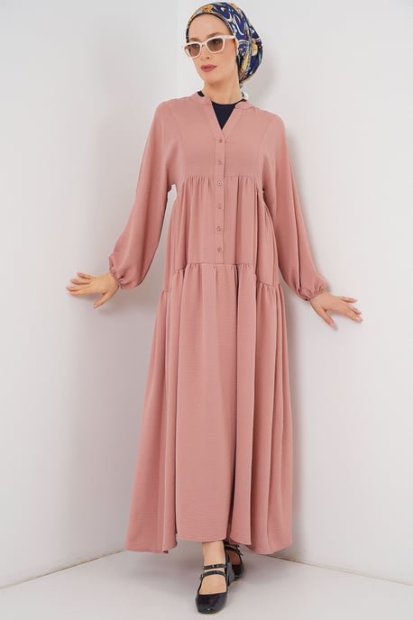 V-Ausschnitt mit Knopfverschluss, lockeres Maxi-Kleid - Image 3