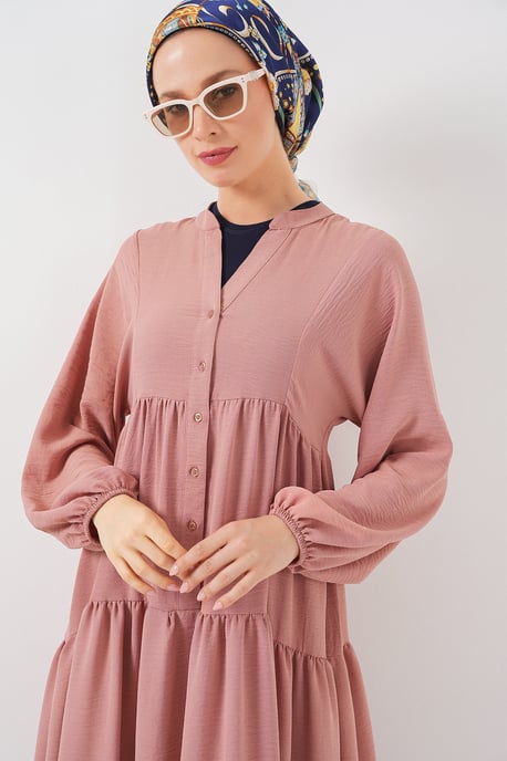 V-Ausschnitt mit Knopfverschluss, lockeres Maxi-Kleid - Image 4