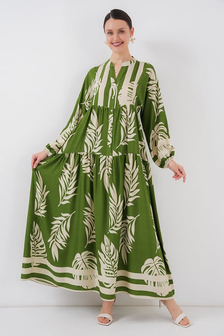 Gemustertes V-Ausschnitt Maxikleid - Image 1