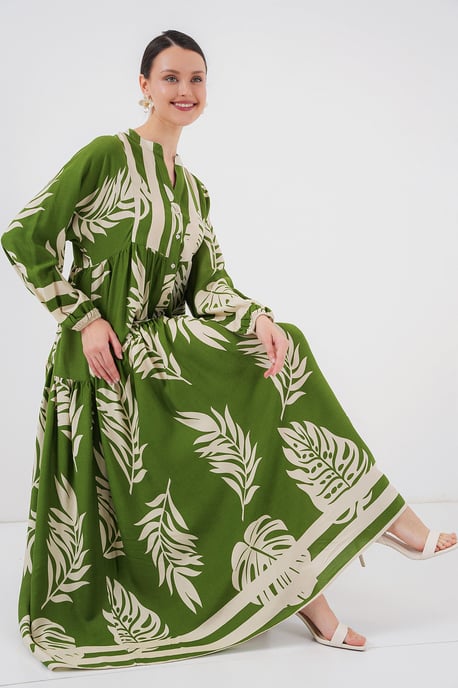 Gemustertes V-Ausschnitt Maxikleid - Image 2