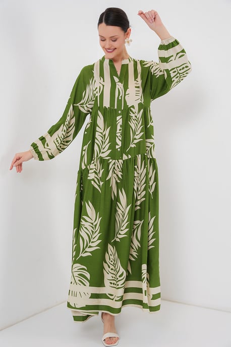 Gemustertes V-Ausschnitt Maxikleid - Image 3