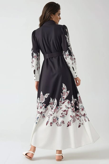 Bedrucktes Maxikleid mit langen Ärmeln und Gürtel - Image 3