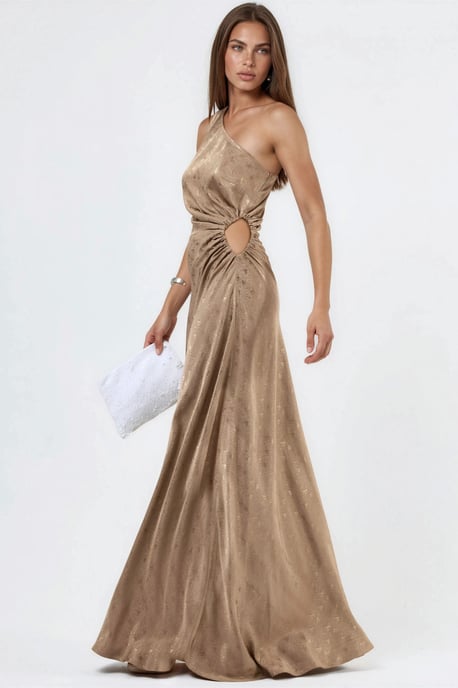 Gemustertes Satin-Ein-Schulter-Kleid mit Cut-Out-Detail - Image 1