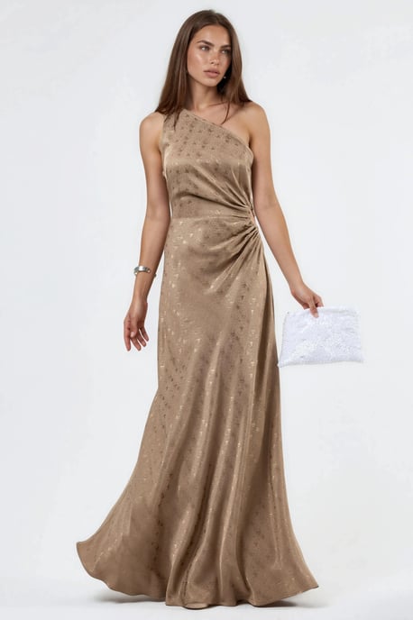 Gemustertes Satin-Ein-Schulter-Kleid mit Cut-Out-Detail - Image 2
