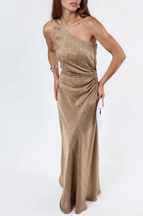 Gemustertes Satin-Ein-Schulter-Kleid mit Cut-Out-Detail - Image 3
