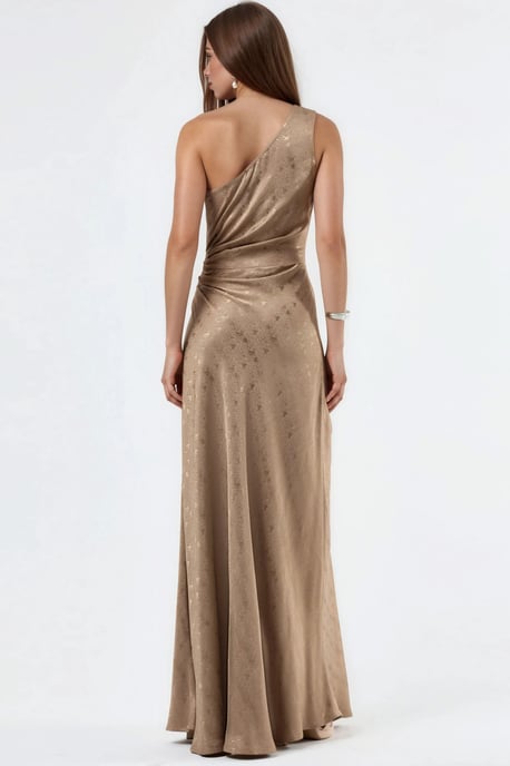 Gemustertes Satin-Ein-Schulter-Kleid mit Cut-Out-Detail - Image 4