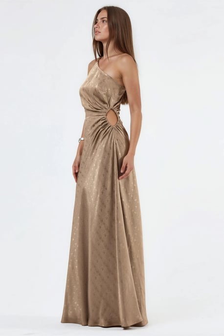 Gemustertes Satin-Ein-Schulter-Kleid mit Cut-Out-Detail - Image 5