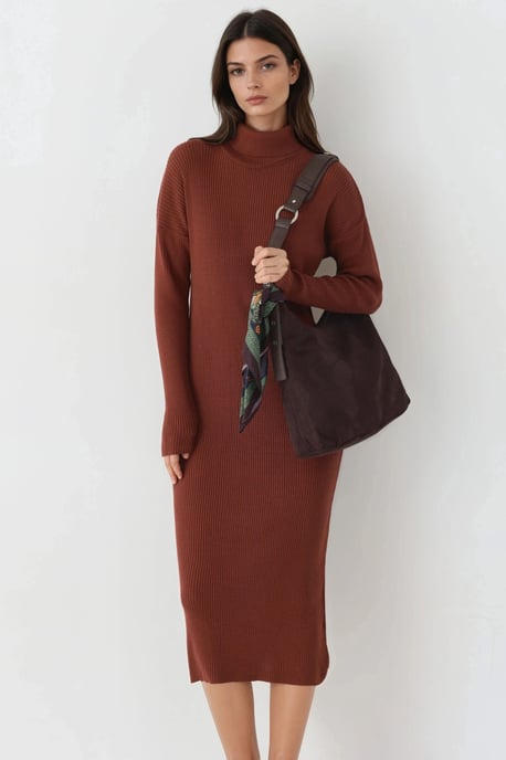 Rippstrick-Turtleneck Bodycon-Strickkleid - Image 1