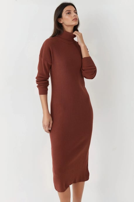 Rippstrick-Turtleneck Bodycon-Strickkleid - Image 3