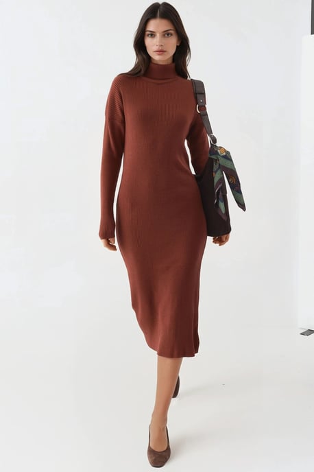 Rippstrick-Turtleneck Bodycon-Strickkleid - Image 4