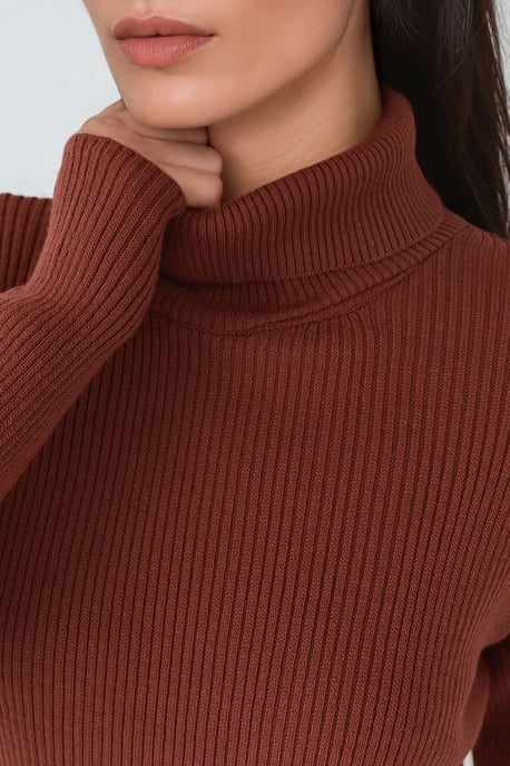 Rippstrick-Turtleneck Bodycon-Strickkleid - Image 5