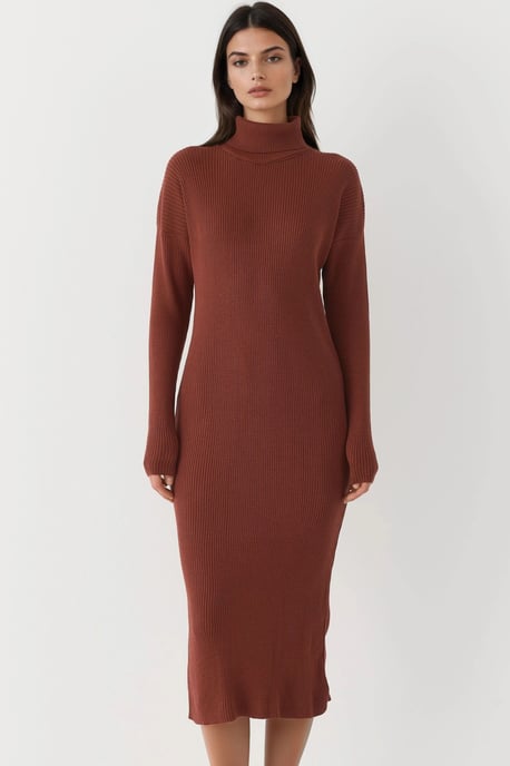 Rippstrick-Turtleneck Bodycon-Strickkleid - Image 6