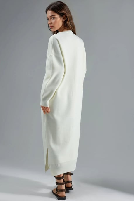 Strukturierte gestreifte langärmelige Strickkleid mit Schlitzdetail - Image 3