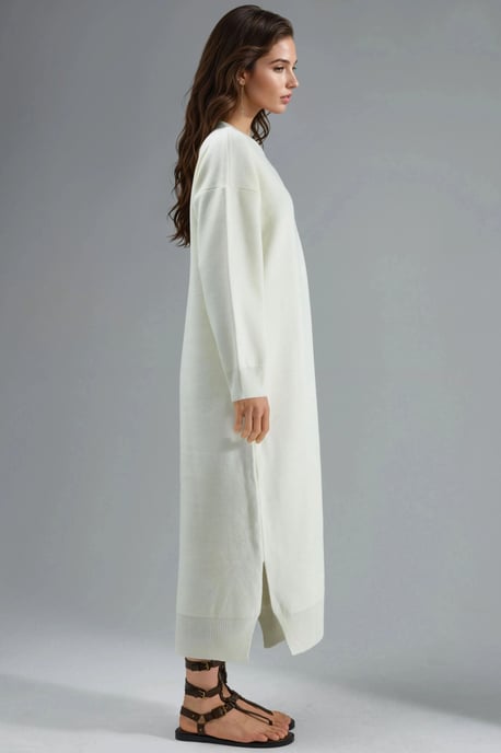 Strukturierte gestreifte langärmelige Strickkleid mit Schlitzdetail - Image 4