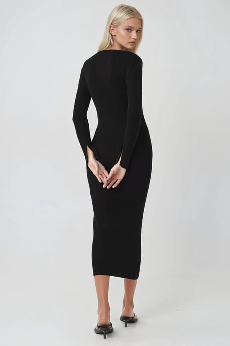 V-Ausschnitt Strukturierter Maxi-Strickkleid mit Schlitz - Image 2