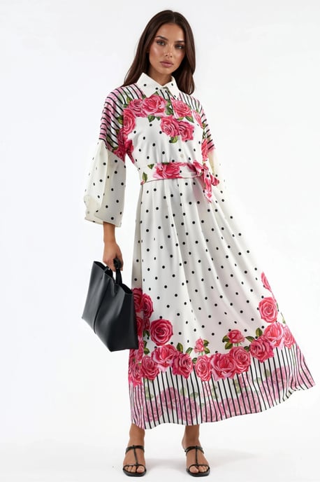 Blumenkleid Maxi mit Hemdkragen und Knopfleiste - Image 1