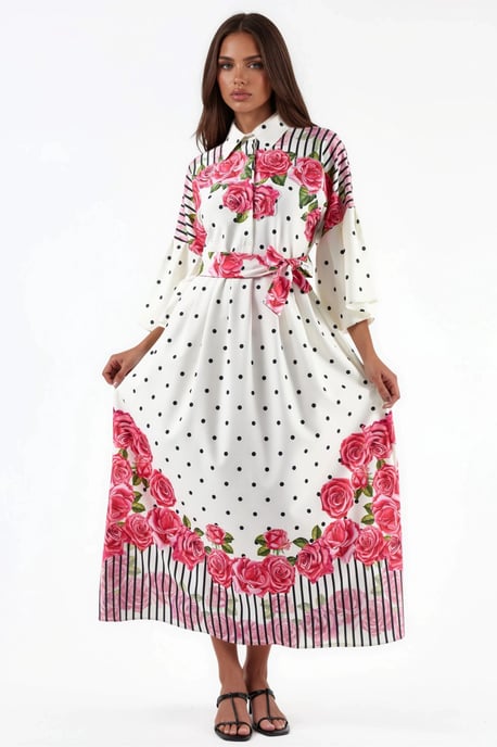 Blumenkleid Maxi mit Hemdkragen und Knopfleiste - Image 2