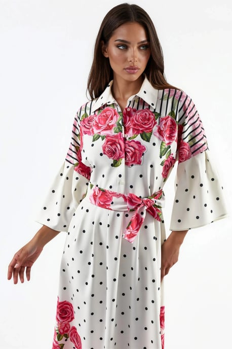 Blumenkleid Maxi mit Hemdkragen und Knopfleiste - Image 3