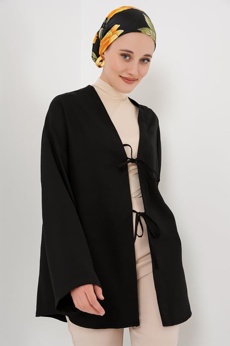 Leinenmischung Langarm-Kimono mit Bindedetail - Image 4