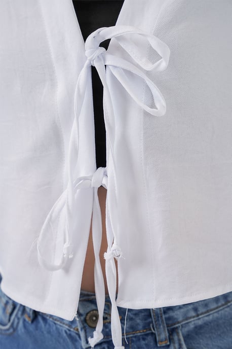 Viskose-Mix V-Ausschnitt Langarm-Kimono mit Bindungsdetails - Image 5