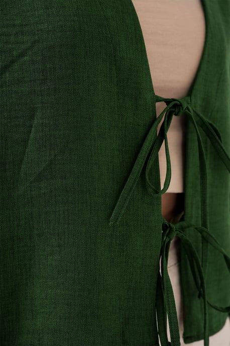 Viskose-Mix V-Ausschnitt Langarm-Kimono mit Bindungsdetails - Image 2