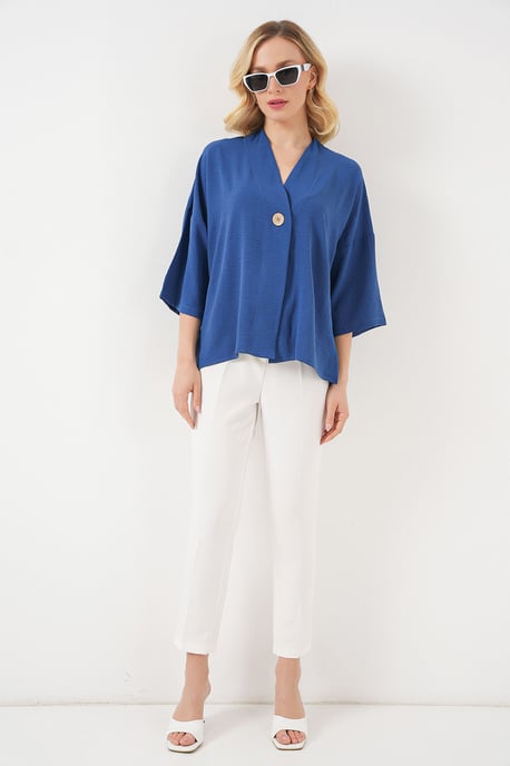 V-Ausschnitt Kimono mit drei Viertel-Ärmeln und Knopf - Image 2