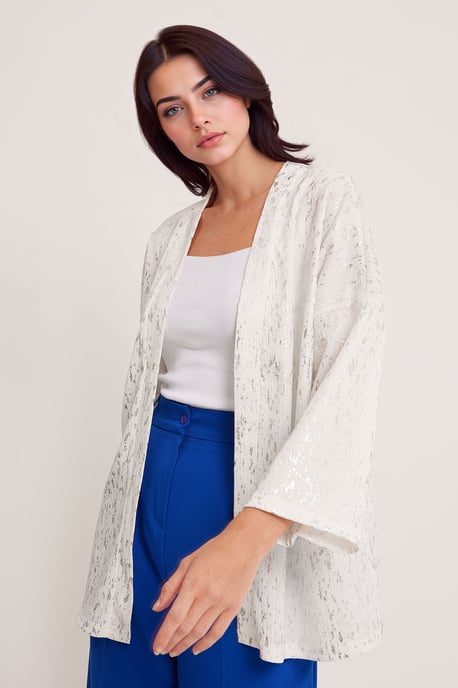 Bedruckter Pompombesatz Schal-Kragen Kimono - Image 2