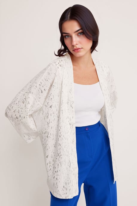 Bedruckter Pompombesatz Schal-Kragen Kimono - Image 3