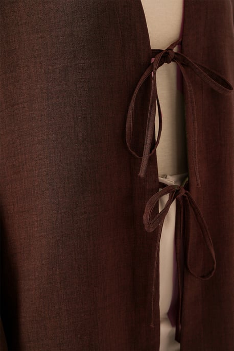 Leinenmischung Langarm-Kimono mit Bindedetail - Image 2