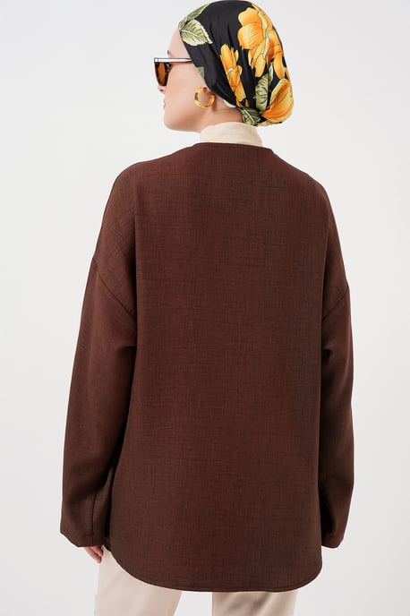 Leinenmischung Langarm-Kimono mit Bindedetail - Image 3